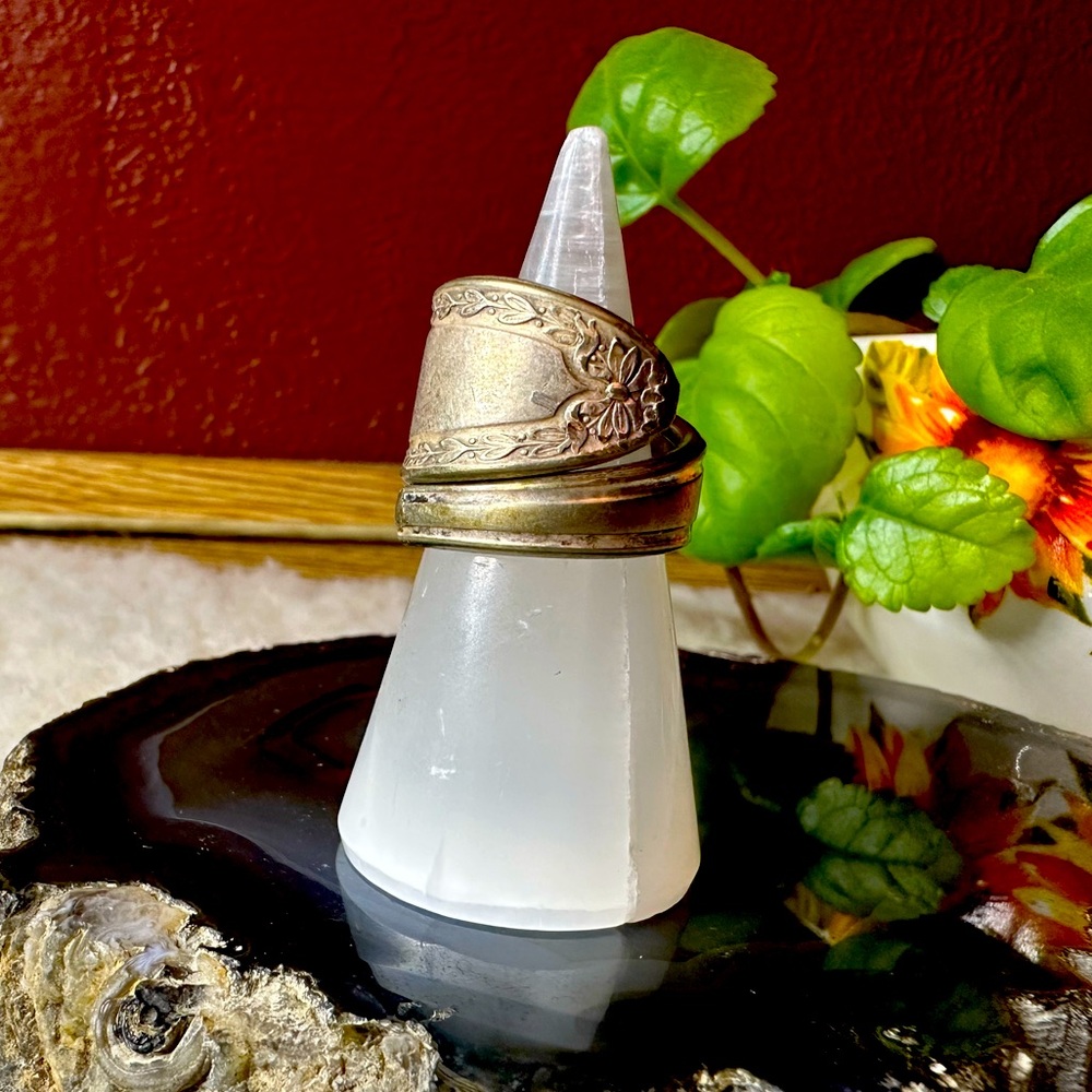 Handmade spoon ring sterling silver plated size 8 boho up cycled gift vintage